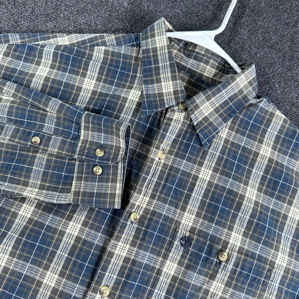 Timberland Button Down Shirt Mens L‎ Large Blue Plaid Long Sleeve Cotton Casual